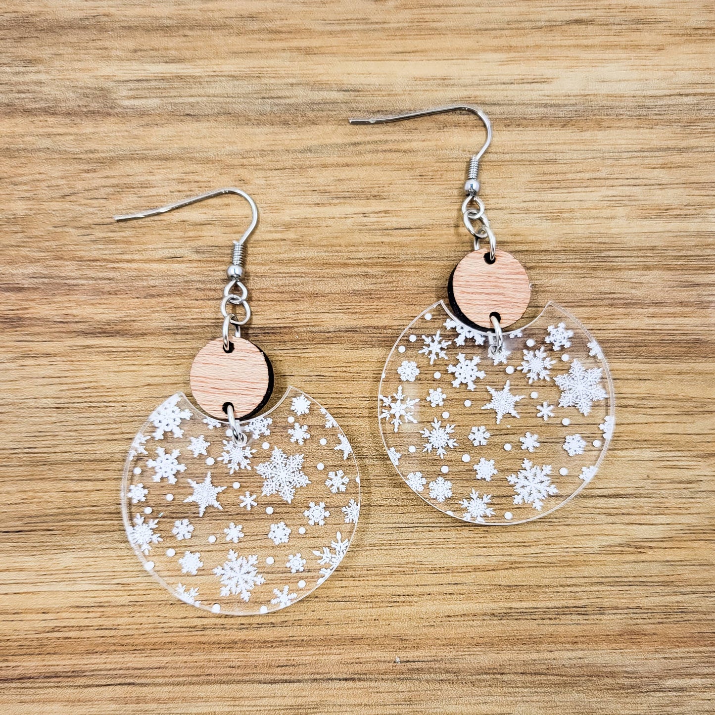 The Purple Chickadee - Snowflakes Acrylic Semi Circle Dangle Earrings
