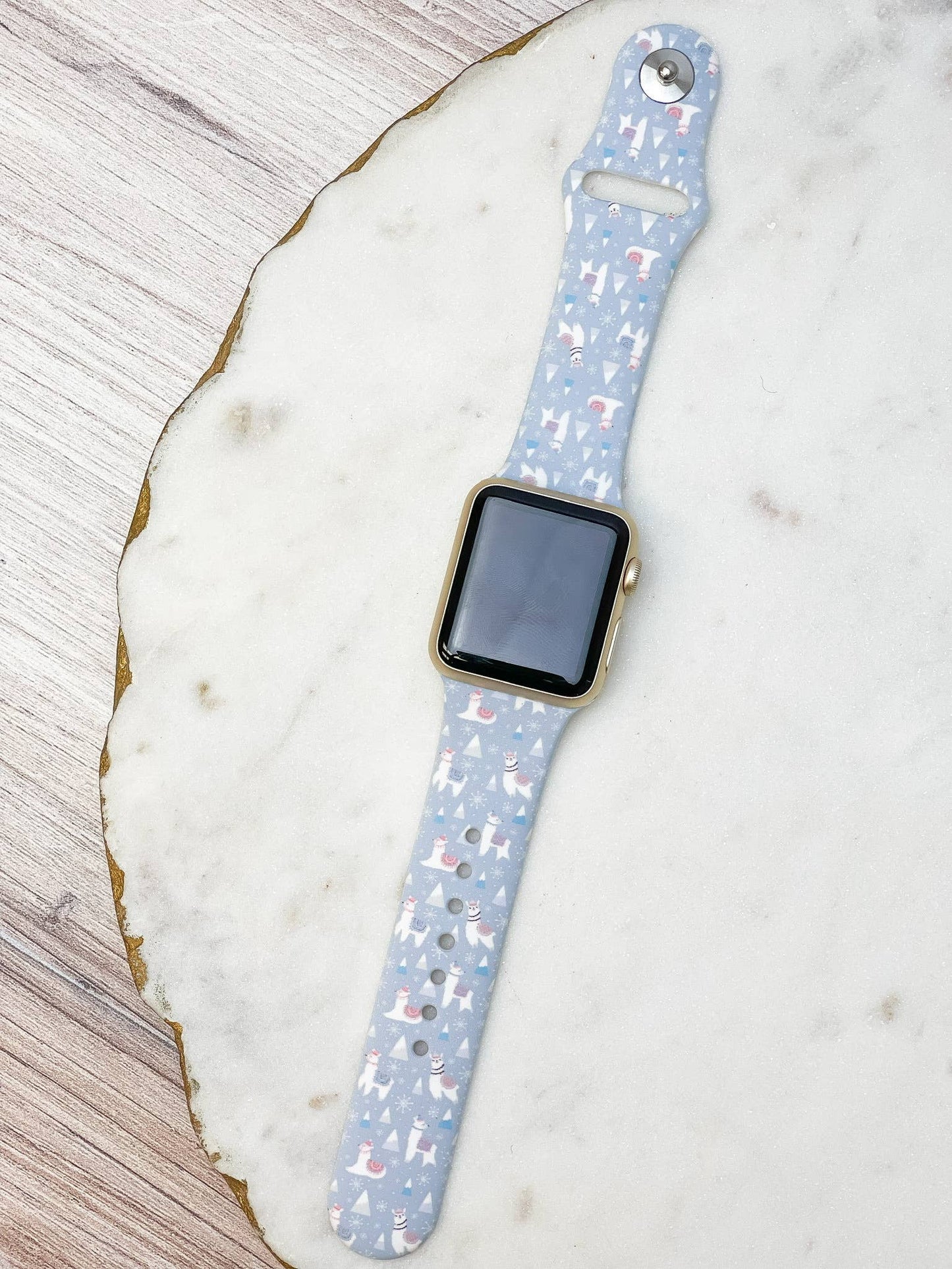 Snowflake and Llamas Printed Silicone Smart Watch Band - S/M