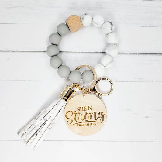 The Purple Chickadee - Grey Silicone Bead Wristlet - Choose Your Charm: She Is Strong